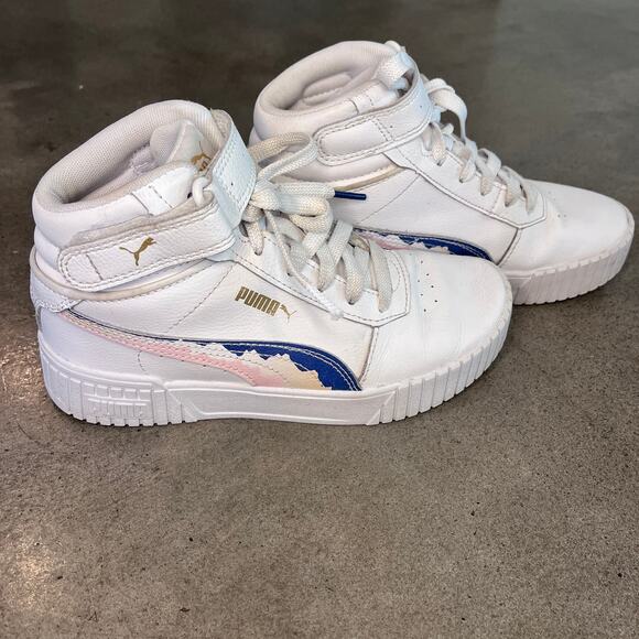 PUMA Carina 2.0 Mid High top white sneakers Youth Girls size 4 shoes - Picture 6 of 9